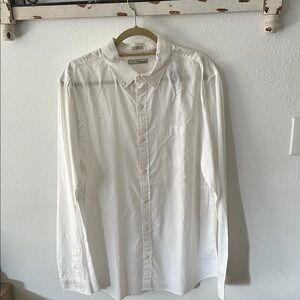 White Casual Button Down Shirt with Mandarin Collar